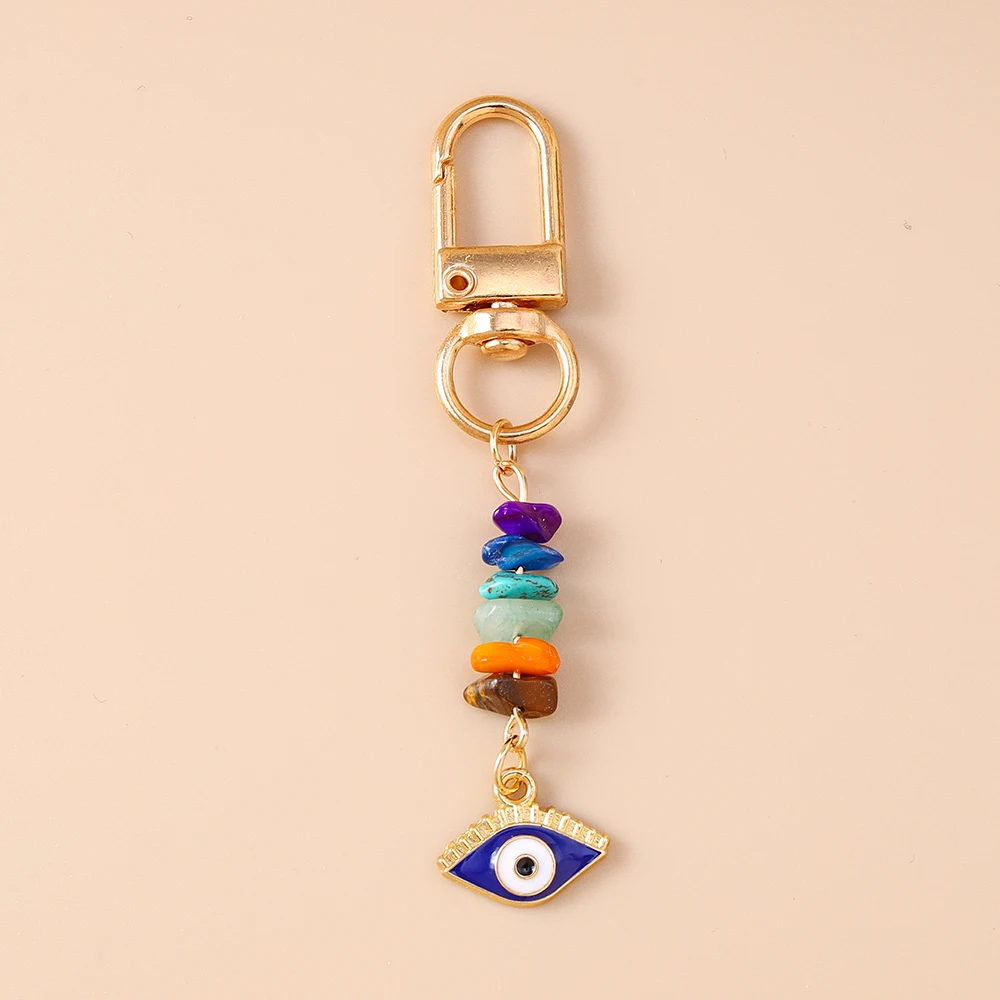 Fashion Evil Eyes Keychain Colorful Stone Key Ring Pendants for Women Girls Handbag Decor DIY Handmade Jewelry Key Chain Gifts