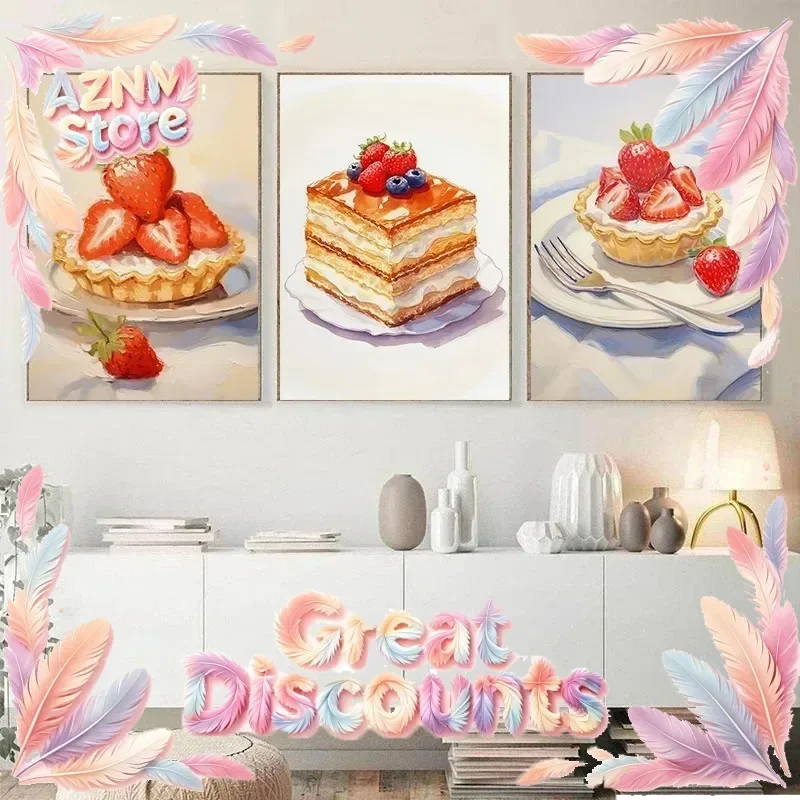 1pc frameless canvas painting French Pastries Berry Strawberry Cake Cream Puff Poster Wall Art Pictures Canvas Painting Room