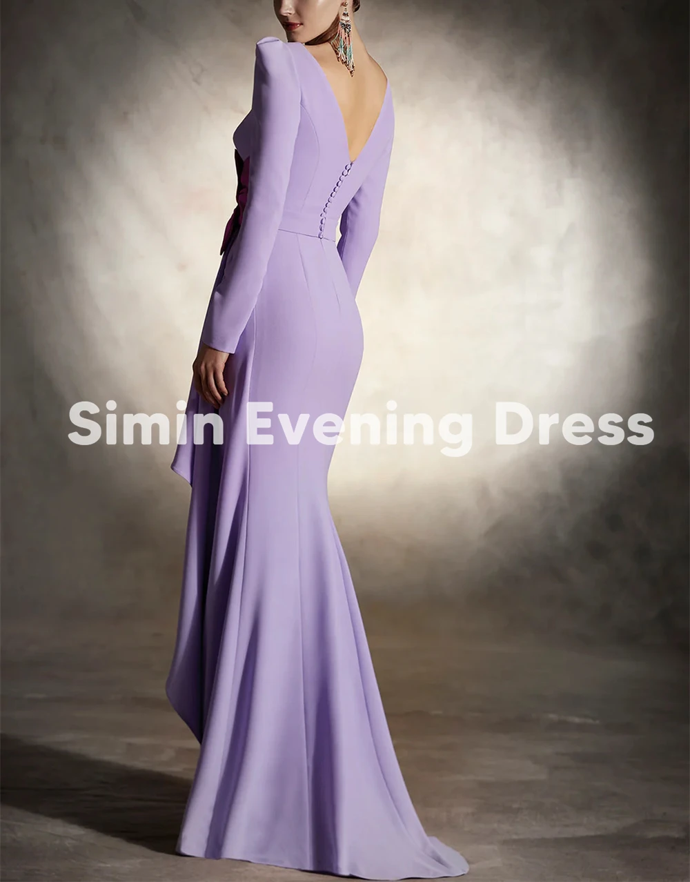 Simin Women's Mermaid Backless Pleats 3D Flower Saudi Evening Dresses With Long Sleeves Floor-Length Formal Elegant Dresses 2025