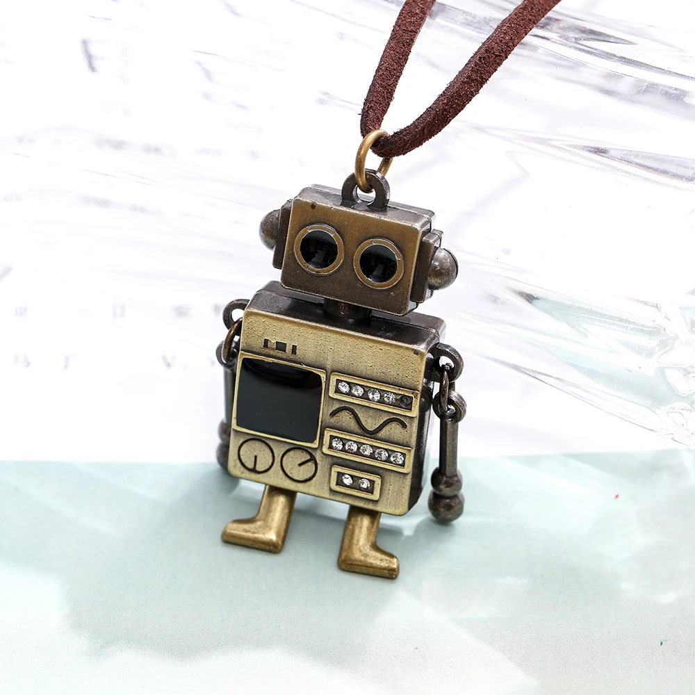 Vintage Long Gold Color Robot for Women Pendant Jewelry Suspension Chains Necklace & Pendants Korean Fashion 2023 New in Chokers