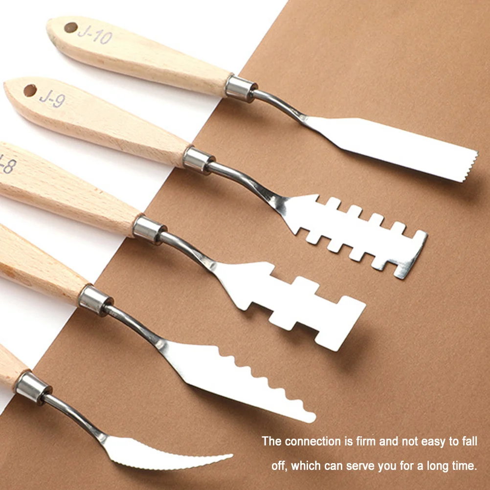10 قطعة كاشطات اللوحة الزيتية المعدنية مقبض خشبي ملعقة خلط الألوان لوازم الفن كاشطات اللوحة ملعقة خلط الألوان #6