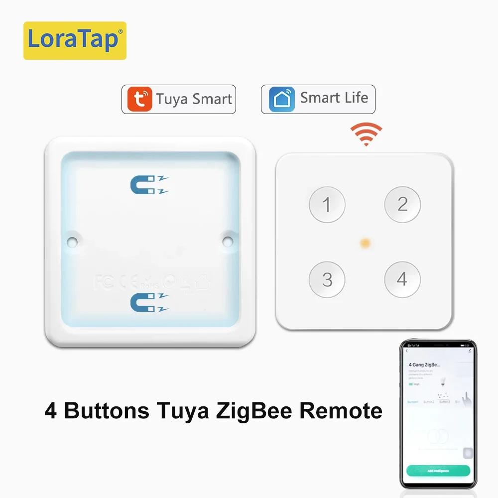 

Tuya ZigBee 3.0 Wireless 4-Button Remote Control Scene Switch Compatible with Smart Life Home Assistant Zigbee2MQTT DIY