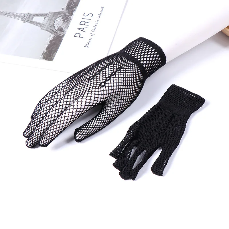 Gloves Tulle High Elastic Five Finger Sexy Airy Hollow Black Women Hand Socks Nightclub Etiquette Reception Dance
