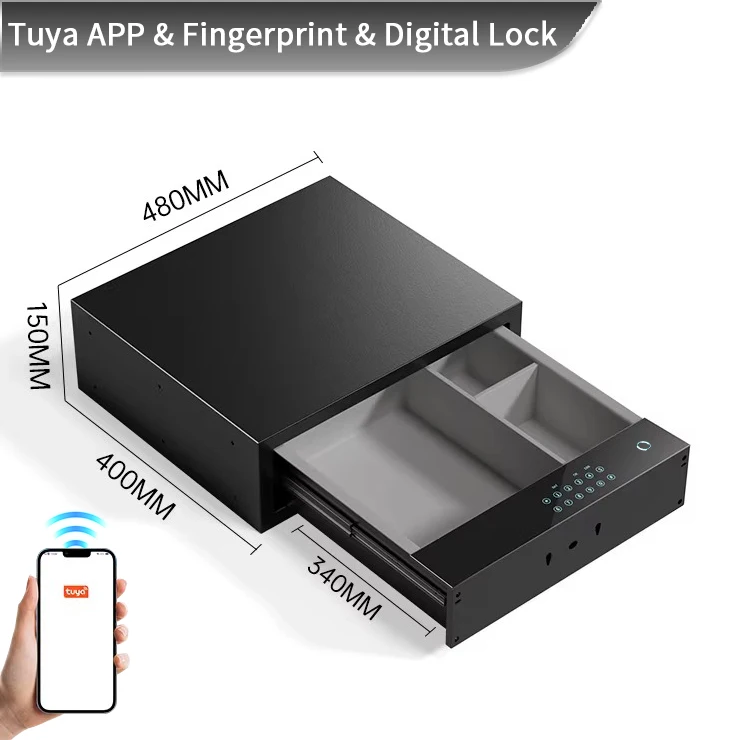 Smart Wardrobe Accessories Fashion Safe Box Drawer Fingerprint Safe Box Big Led Display Fingerprint Safe Box for Home