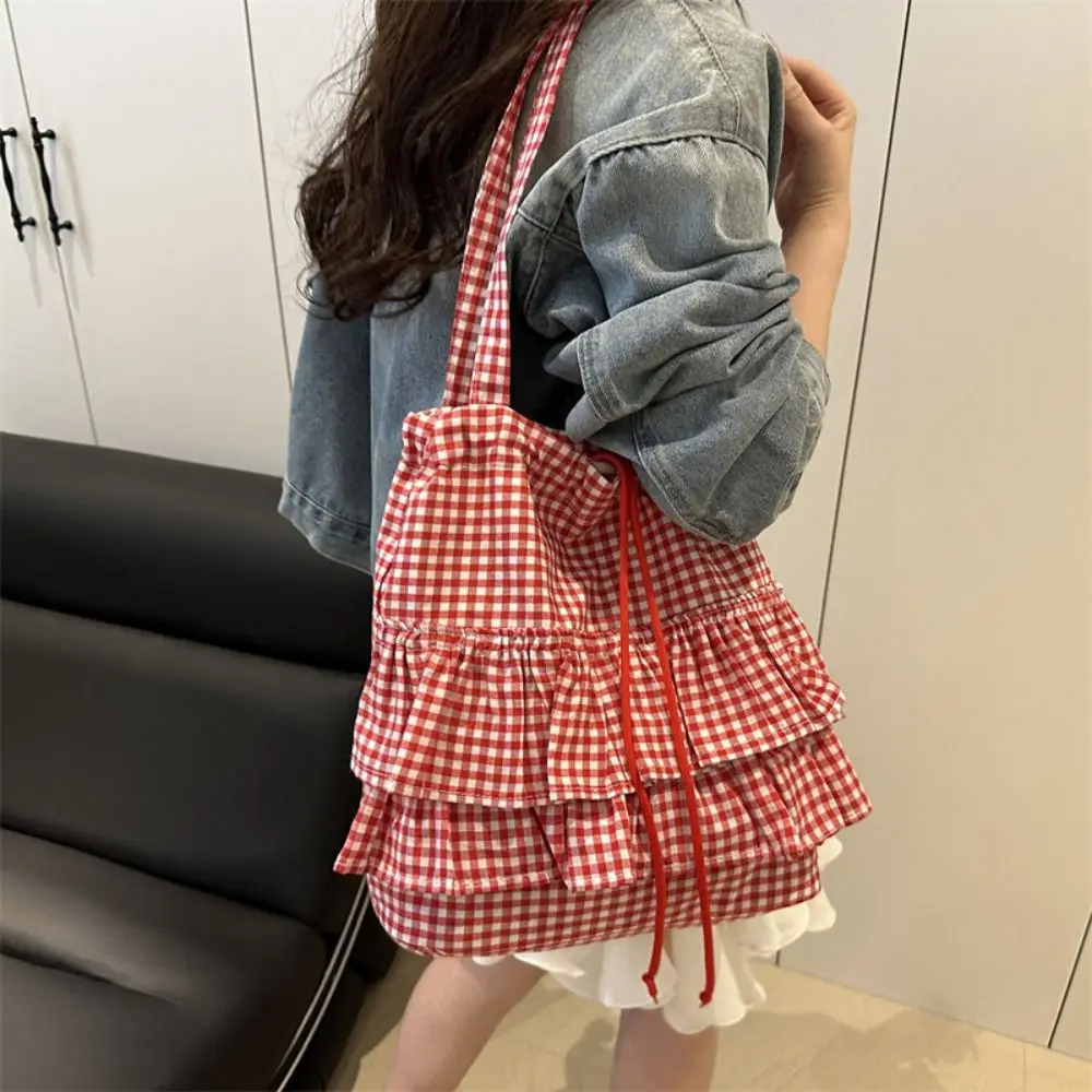 

Легкая корейская стильная сумка на плечо с листьями лотоса, модная большая вместительная клетчатая сумка-тоут, тканевая портативная сумка для улицы