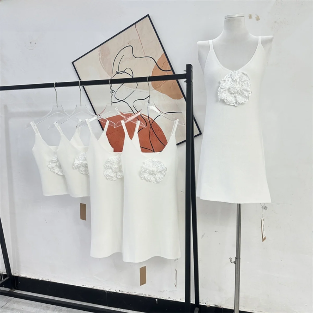 

Le Rouge Handmade Heavy Industry V-Ne Knitted Crop Top And Dr Floral Hook Embroidery Layering Vintage Sle Women's Dr