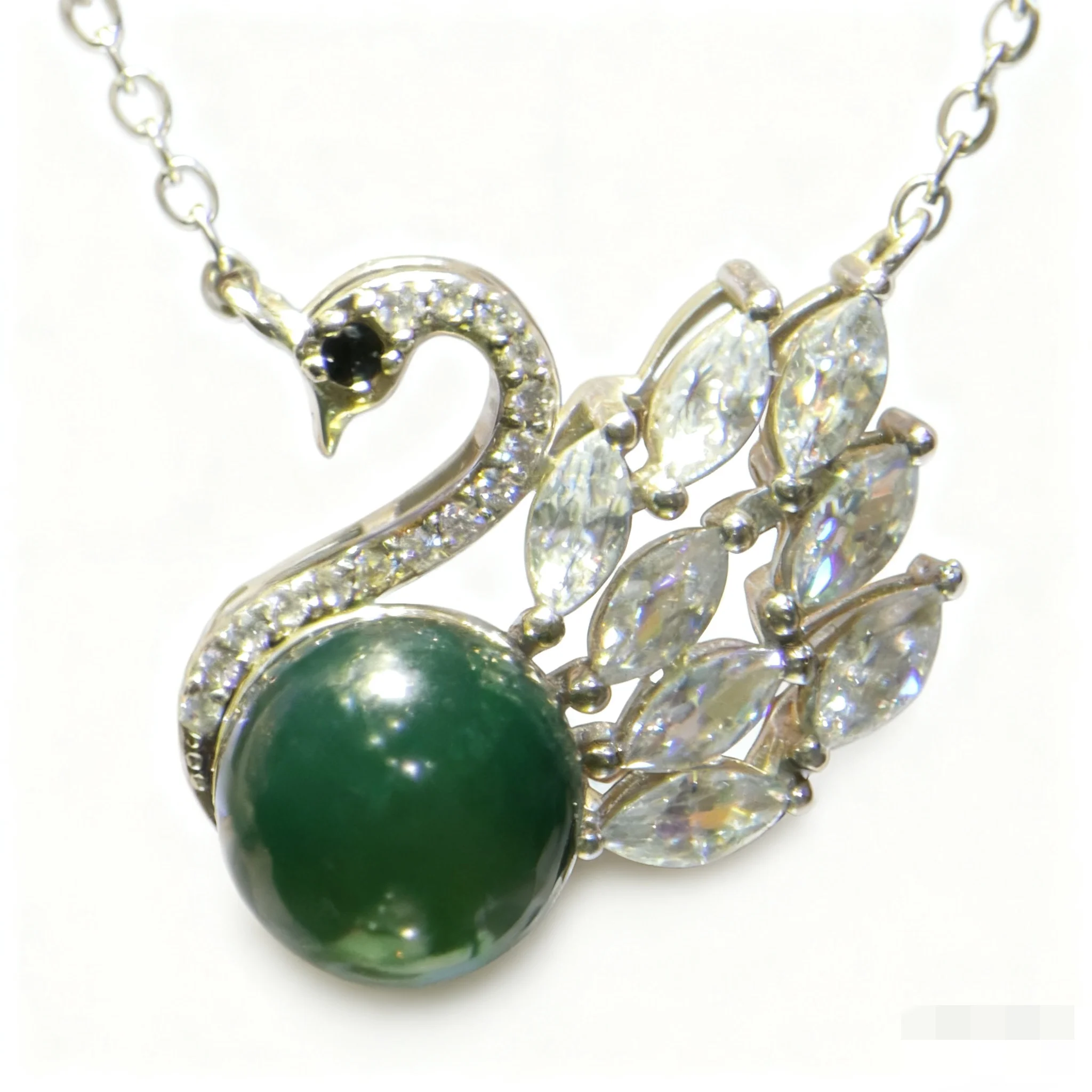 925 Sterling Silver Swan Pendant with Natural Mexican Blue Amber 9mm Women Necklace Jewelry Gift for Her