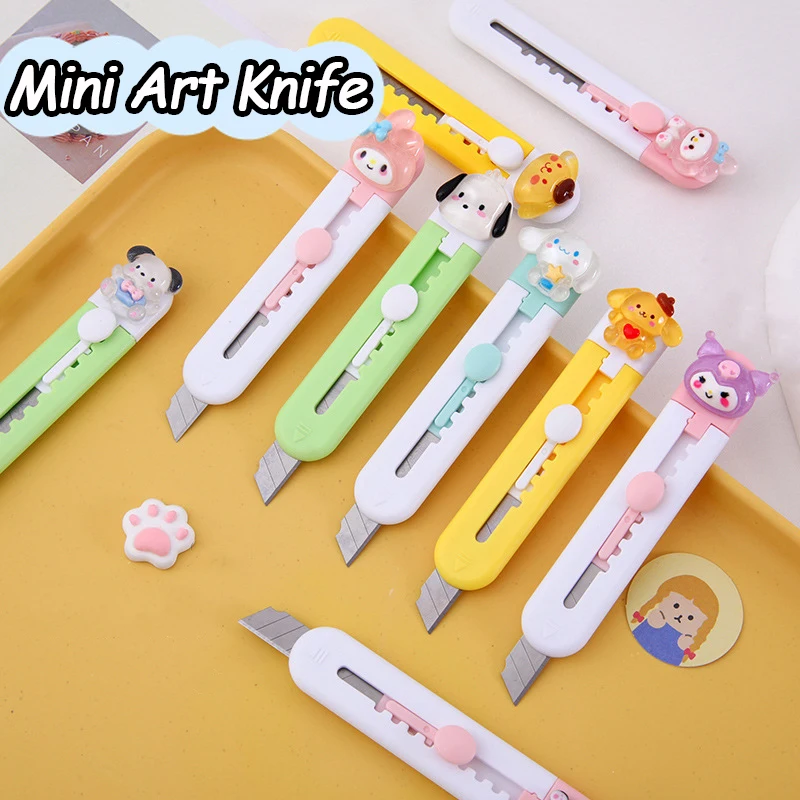 MINISO-Facas Utilitárias Melody Cinnamoroll, Lâmina De Papel Kuromi, Papelaria De Escritório Portátil Bonito, Ferramenta De Cortadores De Papel