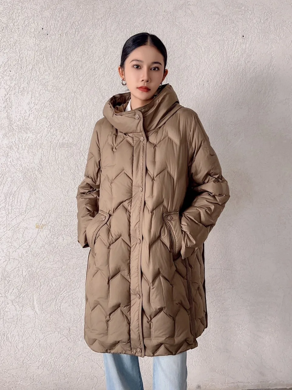 

Winter Long Hooded Parka Down Jacket Female Solid Thick Warm Outwear Coat Women White Duck Down Loose Zipper Quilted Down Jacket