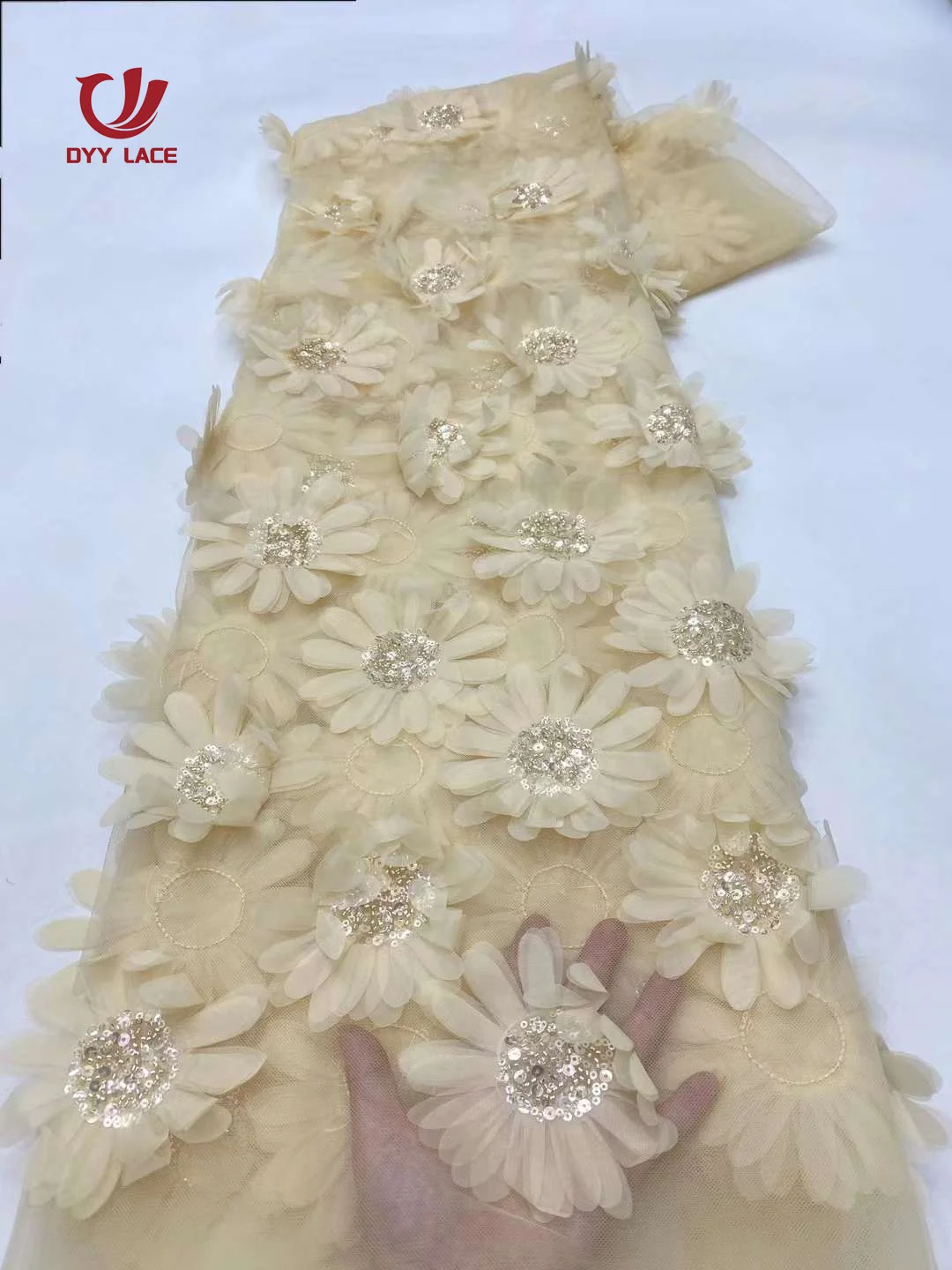 Hot Sale African 3D Flower Lace Fabric, Embroidered Applique, Nigerian Fabric for Sewing, Sequins Tulle, S1451, 2024 Latest