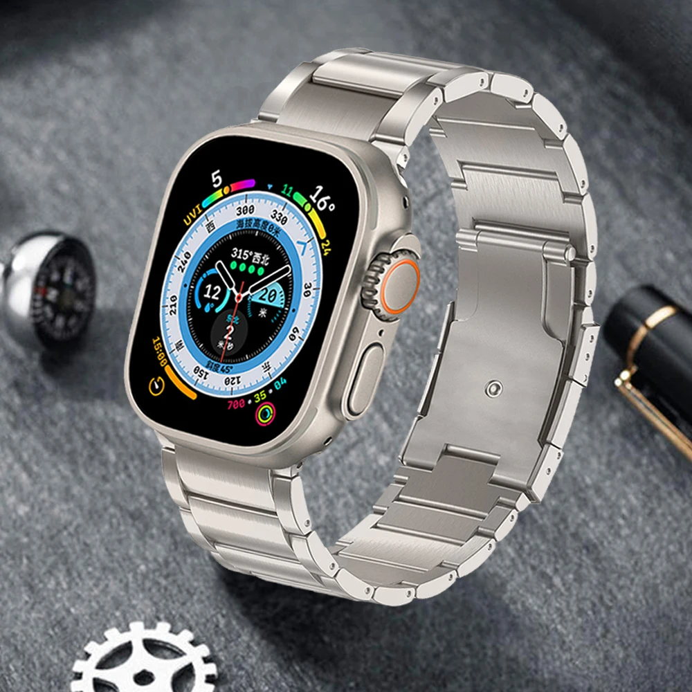 

Титановый браслет 49 мм для Apple Watch Ultra 49 мм 9 8 7 41 45 мм Роскошный мужской браслет для IWatch Series 6 5 4 Se 3 2 40 44 мм