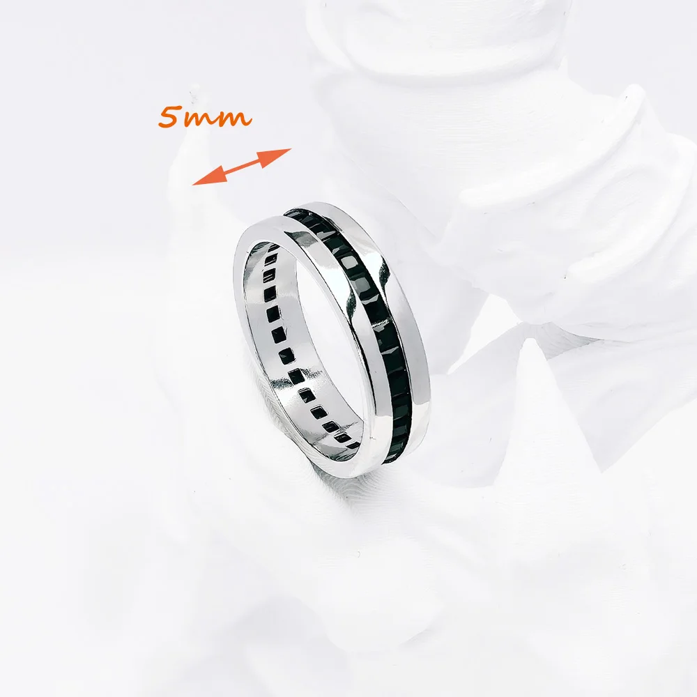 Band Ring Black Stones Europe Style Vintage Fine Jewelry For Women Men Summer Brand New Pure 925 Sterling Silver Gift