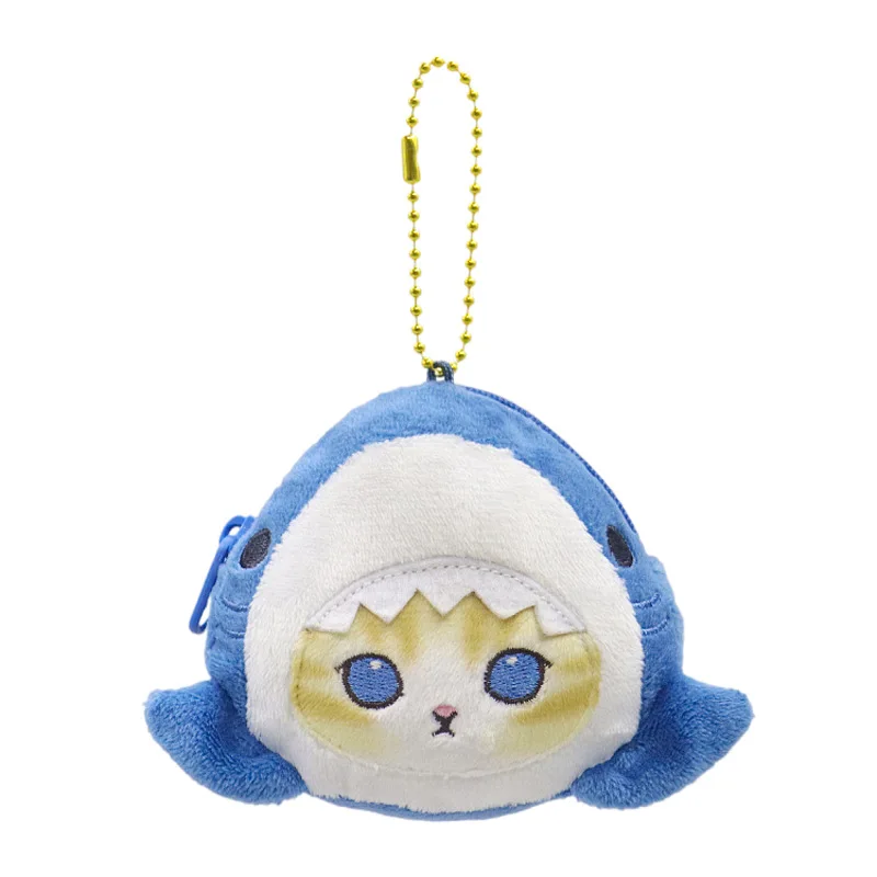 Japanese Style Mofusand Shark Cat Plush Keychain Cartoon Mini Portable Coin Purse Earphones Storage Bag Student Festival Gift view 4
