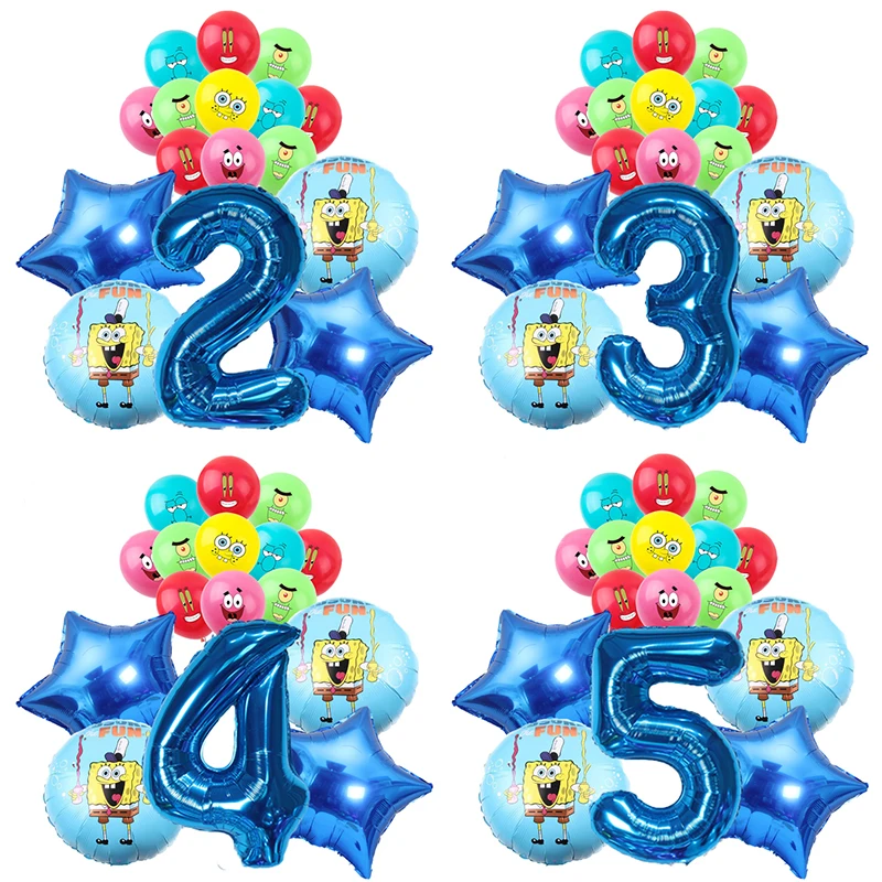 مجموعة بالونات سبونجبوب باتريك ستار مكونة من 15 قطعة، بالونات هيليوم لحفلات أعياد الميلاد، مستلزمات حفلات استحمام للأولاد والبنات #1