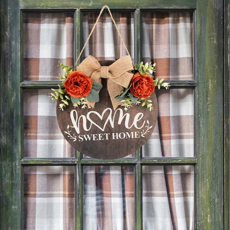 

Round Hangings Door Wreath Elegant Welcome Sign Spring Ornament for Holiday Window Practical Front Porch Ornament 15UB