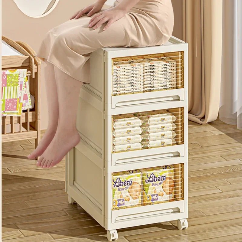 Foldable Snack Storage Cart Mobile Trolley Home MultiLayer Rack Dormitory Stand Plastic Drawer Organizer Compact Utility Cart