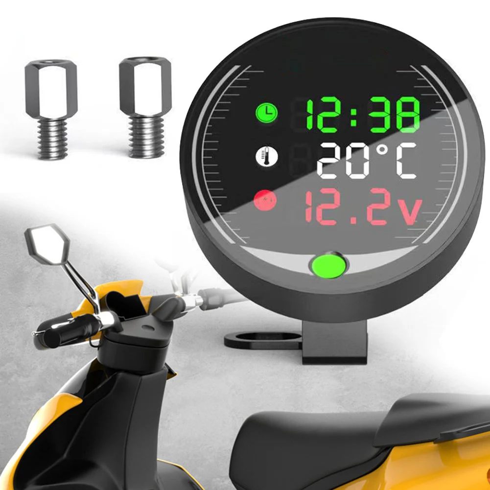 

Motorcycle Voltmeter LED Motorcycle Modified Voltmeter Ambient Temperature Meter Chronograph 9-24V Temperature Meter Timer