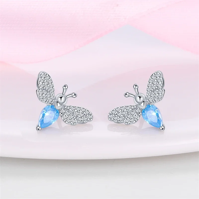 952 Sterling Silver Sparkly Flower Butterfly Bird Bee Earrings Colorful Dragonfly earrings Ladies Party Girl Jewelry Accessories