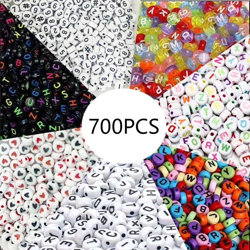 700pcs 7 Colors Round Letter Beads Acrylic Alphabet Number Beads for Jewelry Making DIY Taylor Friendship Bracelet (7x4mm)