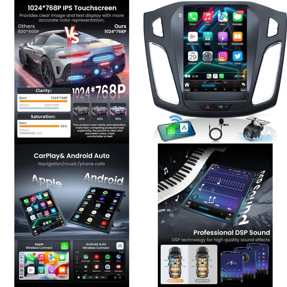 

8 Core 4+32G Android 13 Upgrade Car Radio for Ford Focus 2012-2018: 10.4" 1024 * 768 HD Touchscreen Head Unit Wireless Carplay A