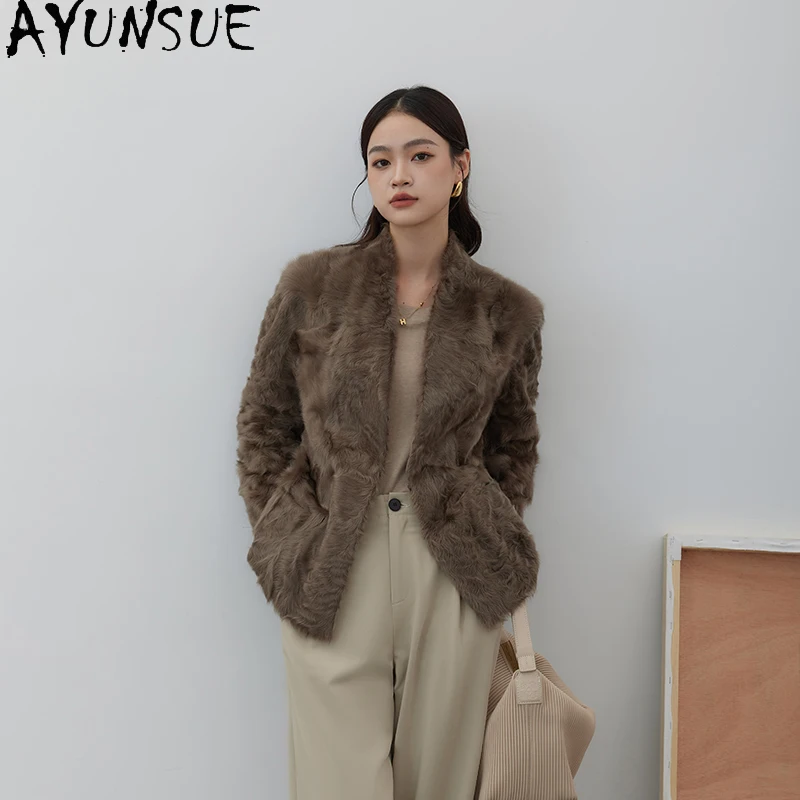 

AYUNSUE Natural Sheepskin Fur Coat Women Genuine Leather Jacket Warm Real Fur Winter Clothes Female 2025 Lace-up Шуба Женская