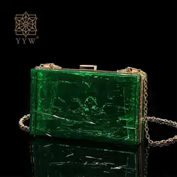 Fashion Ice Crackle Transparent Acrylic Clutch Handbags Women Evening Party Square Hard Purse with Chain Top Handle Shoulder Bag