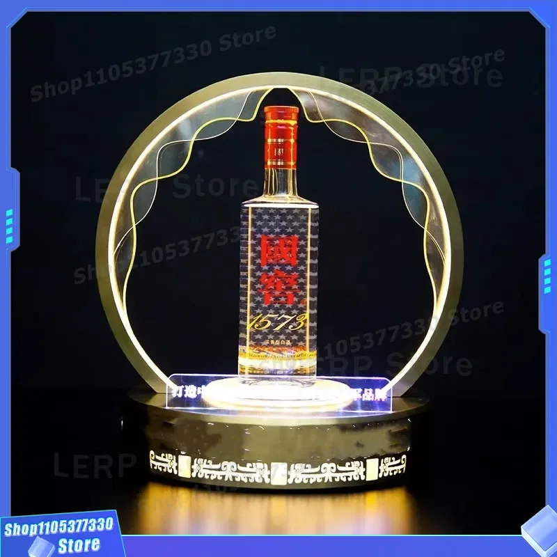 Luxury Stainless Steel Wine Bottle Display Stand Electroplated Baijiu Rack Luminous Seat for Red Wine High End Banquet Table