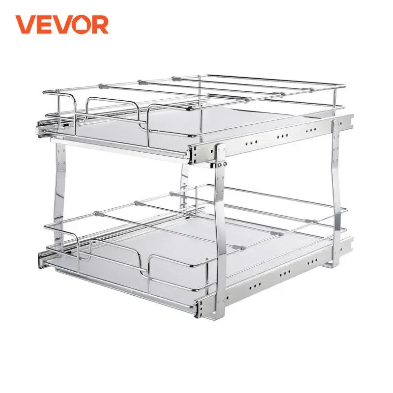 VEVOR Pull Out Cabinet Organizer, Chrome-Plated Steel Roll Out Drawers, Sliding Drawer Storage for Inside Kitchen Cabinet