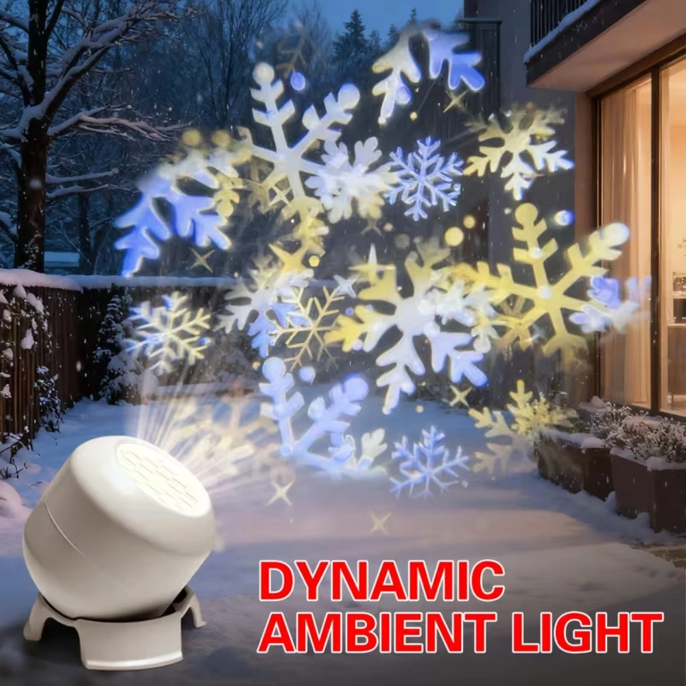LED Projection Snowflake Dynamic Pattern Projector Light - Dual USB/Battery Powered Dimmable Snowflake Light for Home Xmas Decor