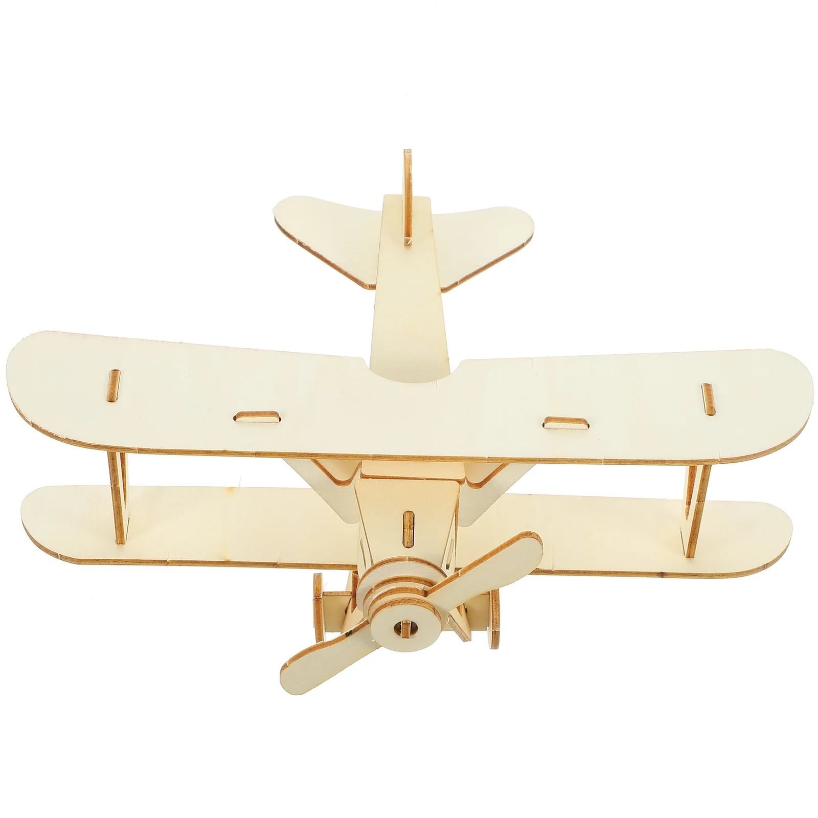 Wooden DIY Jigsaw Puzzle Handmade Assemble Painting Plane Model Kids (Wood Color) assemble plane