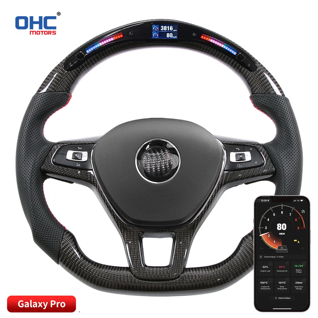 OHC 100% Real Carbon Fiber Leather Alcantara Light Up LED Car Steering Wheel Compatible for Volkswagen VW Golf 7 Mk7 Polo