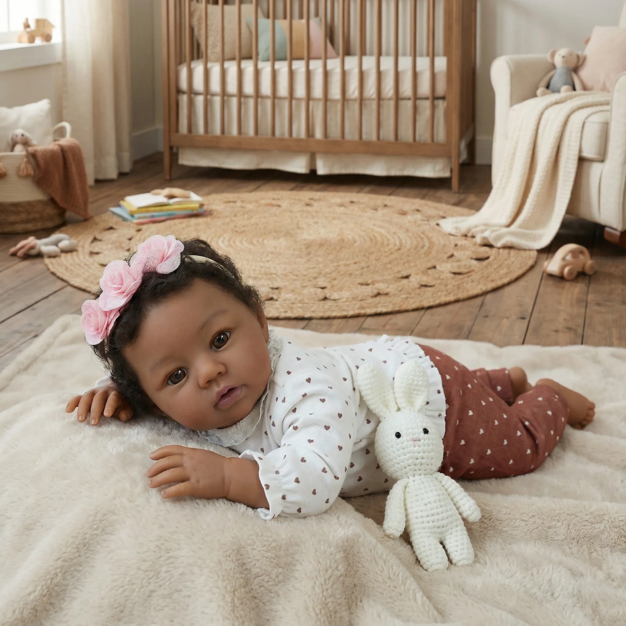 NPK 18インチ等身大リボーンドール アビゲイル ブラウン肌色 ソフトボディ 手植えヘア付き コレクターズドール