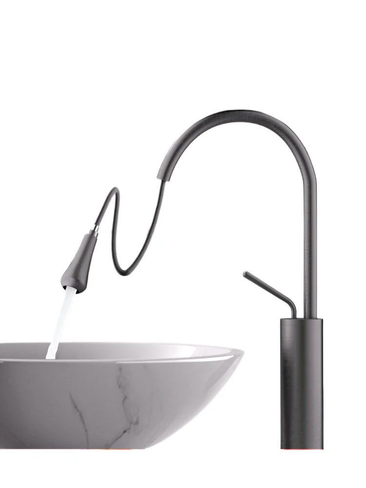 

Gun gray washbasin pull brass faucet rotating washbasin bathroom washbasin hot and cold washing faucet