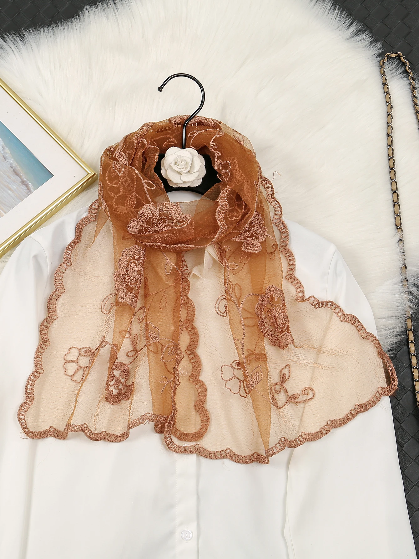 Wholesale Embroidery Lace Scarf Shawl Floral Long Veil For Women Party Floral Scarf Wedding Poncho Stoles Ladies Headband Wraps