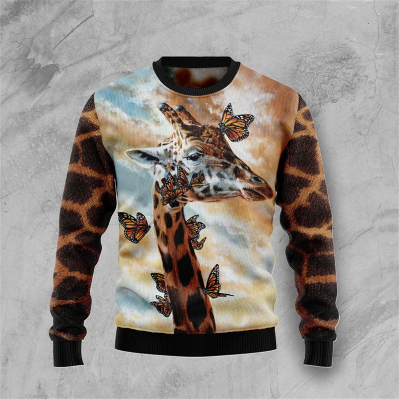 Pull à col rond imprimé 3D Girafe Makes Me Happy pour hommes et enfants, pull décontracté unisexe, mode de Noël, automne, hiver