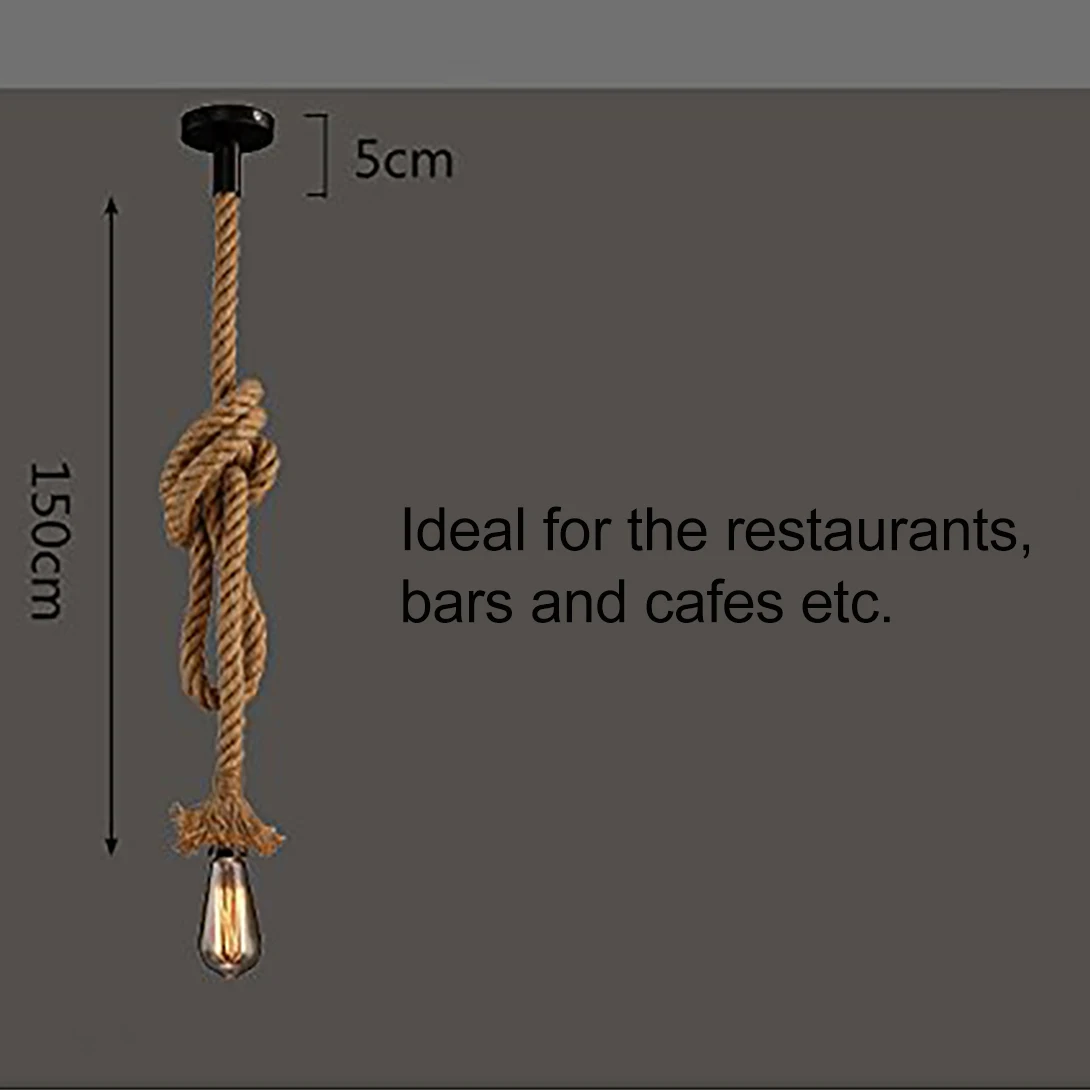 مصباح معلق على الطراز العتيق في حبل القنب بدون مصباح 150 سم AC220 V E27 مثالي كديكور لبار المطعم المنزلي وما إلى ذلك