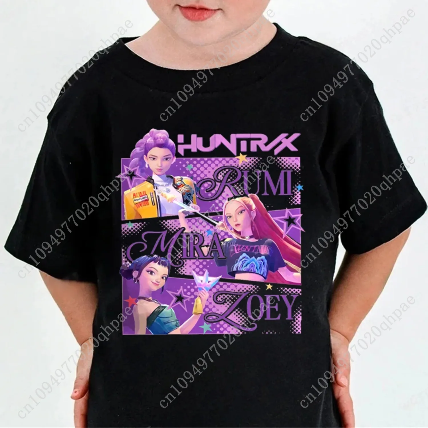 เสื้อยืด Huntrix Kpop Chasseurs de démons สำหรับเด็กชาย เด็กหญิง แฟนคลับ ของขวัญฤดูร้อน คอกลม แขนสั้น เสื้อยืดแฟชั่นเด็ก