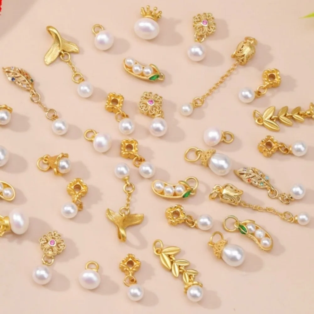 10pcs randomly Pendant Sand Gold Water Drop Cap Pearl Dangles - DIY Bracelet Earring Jewelry Accessories