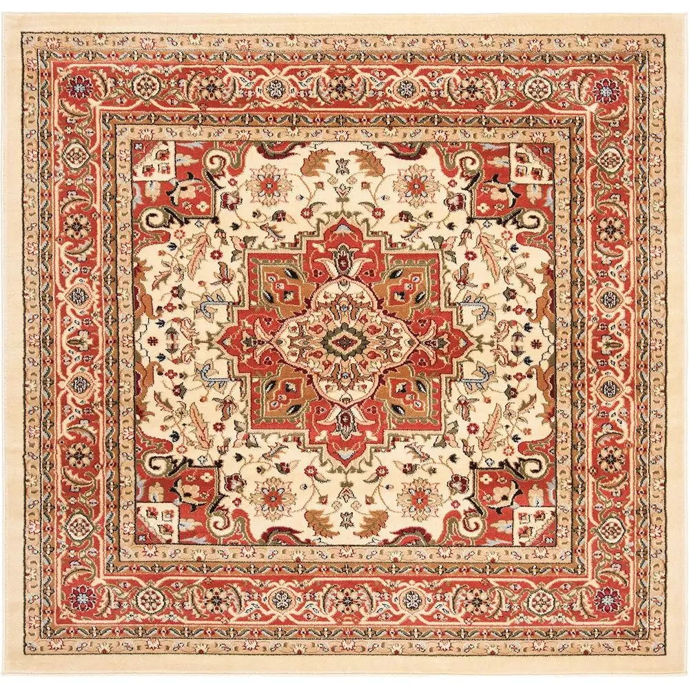 Ivory & Rust 8' Traditional Oriental Rug, Non-Shedding, Easy Care, Suitable for Living Room & Bedroom High Traffic (LNH330R)