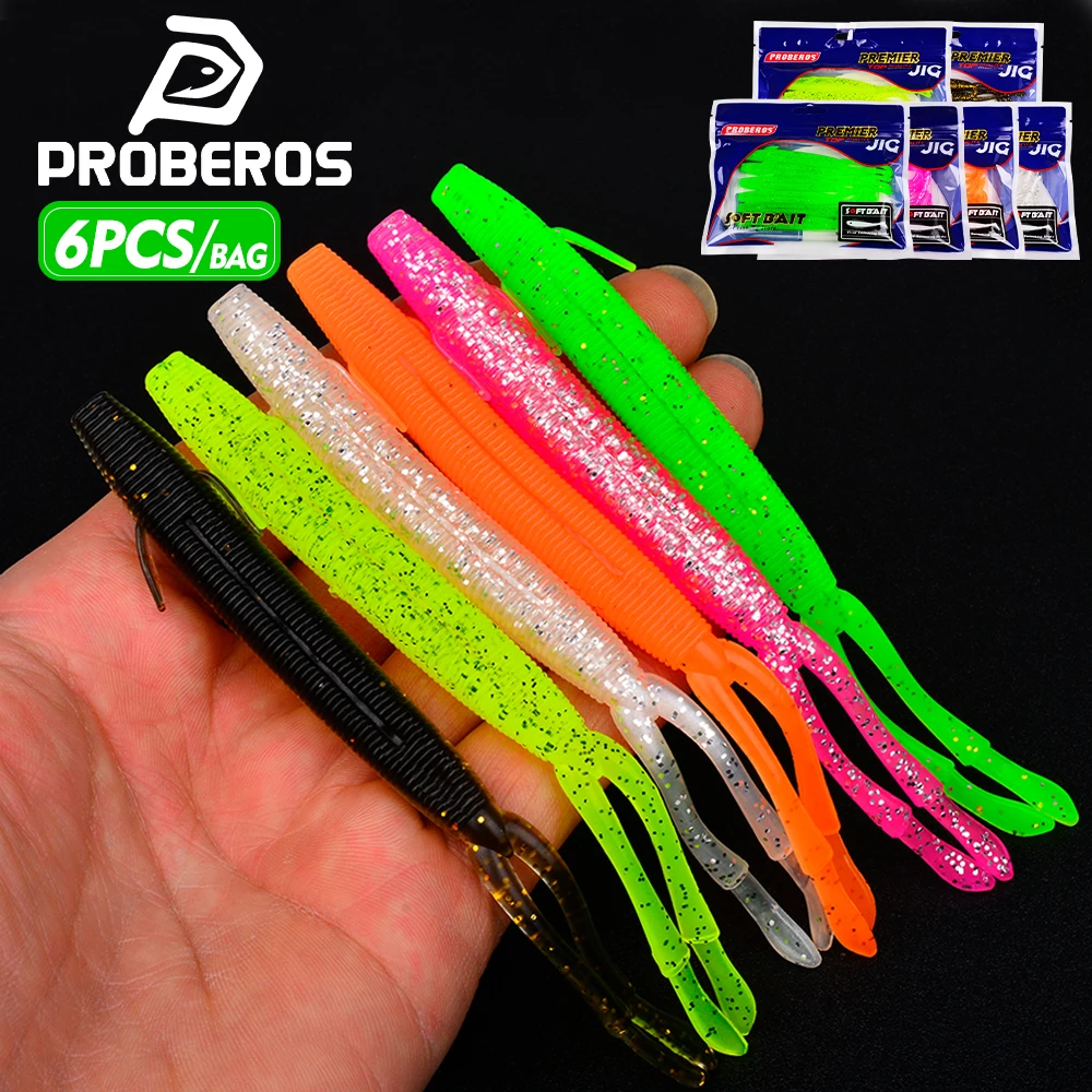 

Proberos 2026 New Artificial Silicone Soft Bait 6PCS/Bag Forked Needle Tail Worm Swimming Bait 12CM Bass Saltwater Fishing Lures