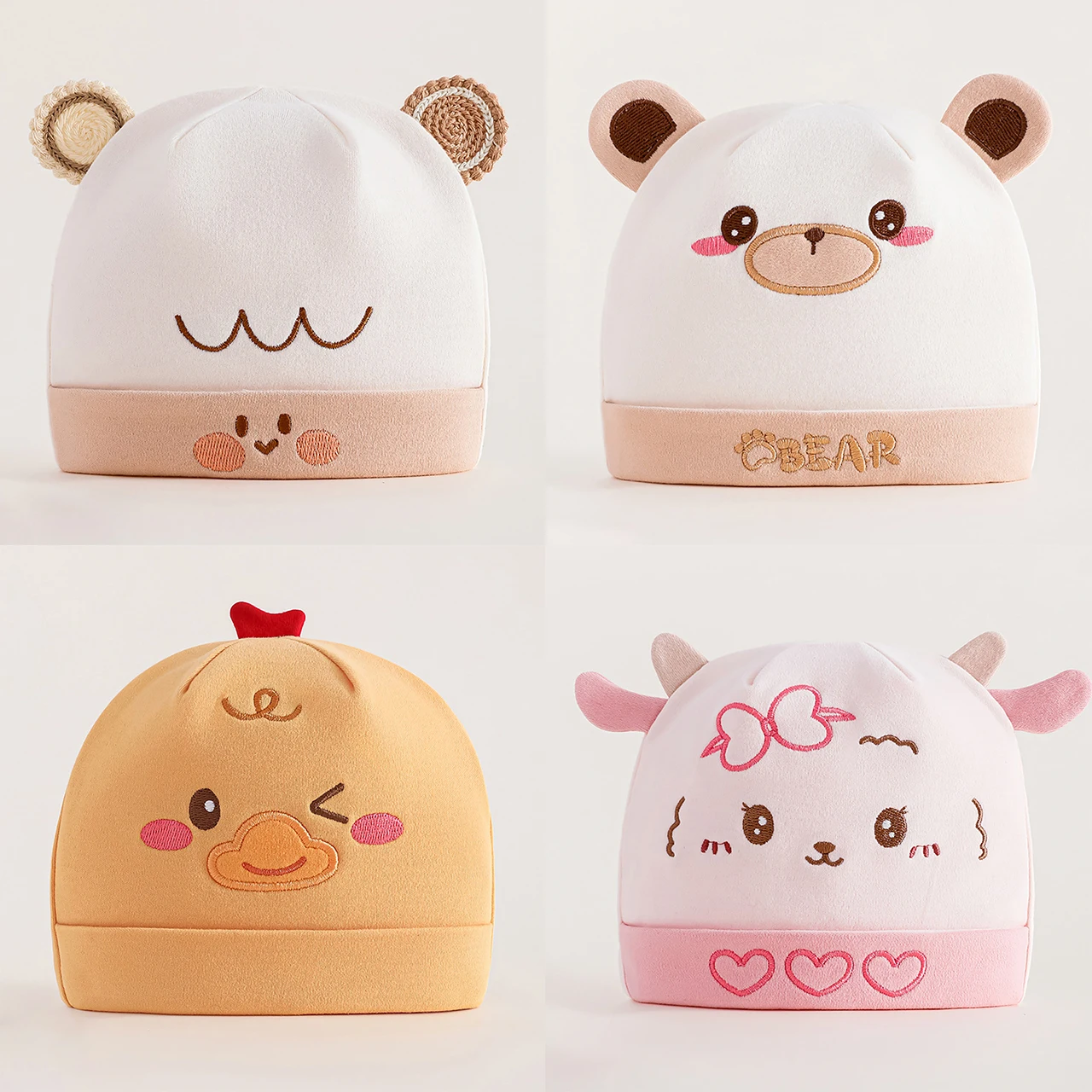 

Newborn Fetal Hat Pure Cotton Baby Pullover Cap 0-6Month Kids Beanies Spring Autumn Infant Bonnet Animal Embroidery Skullcaps