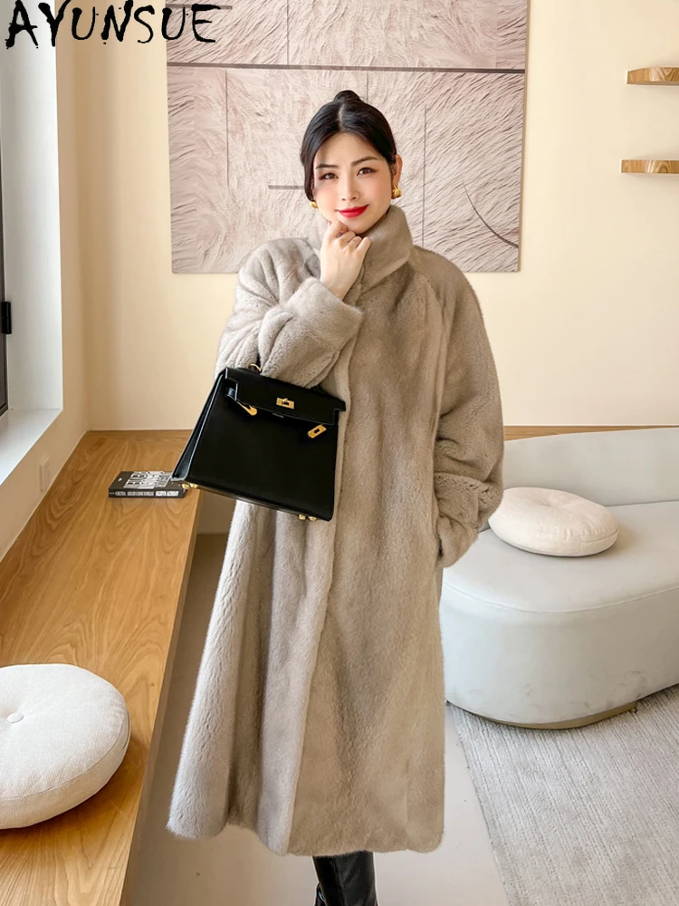 AYUNSUE 천연 벨벳 밍크 모피 코트 여성 고품질 전체 밍크 코트 여성 의류 럭셔리 겨울 코트 2025 Кофта С Мехом
