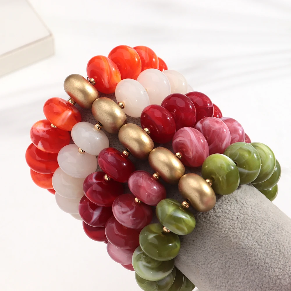 Boho Buntes Abakus-Armband mit Elastischen Perlen für Damen, Modisches Stapelbares Harz-Acryl Flachkreis-Armband mit Goldenem Abstandhalter, Schmuckgeschenk – Detail 7