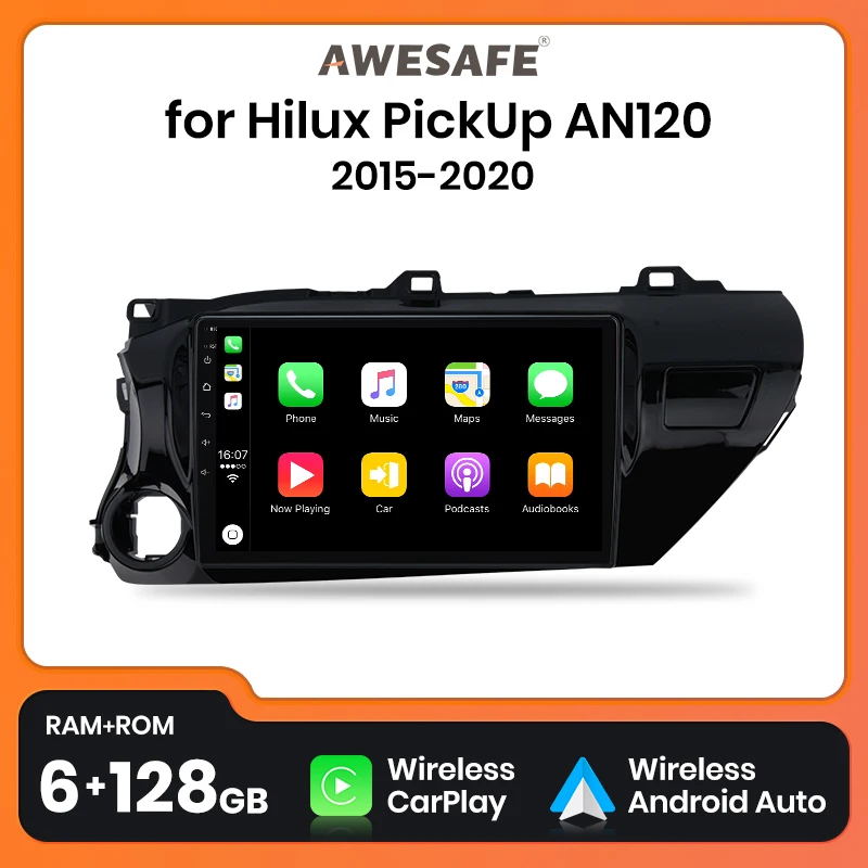 AWESAFE PX9 Plus Car Radio For Toyota Hilux PickUp AN120 2015 - 2020 wireless CarPlay Android Auto No 2 din 2din DVD