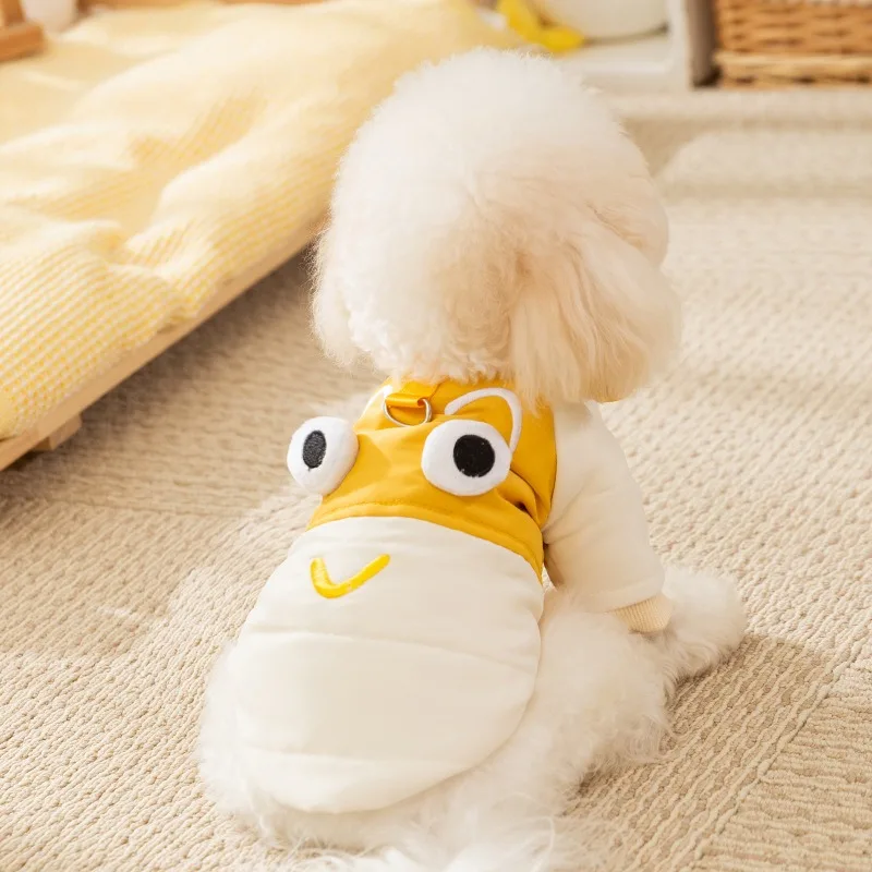 Cartoon Big Eyes Dog Coat Winter New Puppy Warm Cotton Coat Pet Two Legs Cardigan Teddy Yorkshire Clothes XS-XL