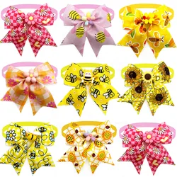 50pcs Flowers Styel Small Dog Bowties Bee Pattern Pet Products Neck Tie Collar Pet Grooming Supplies for Small Dog Accessories