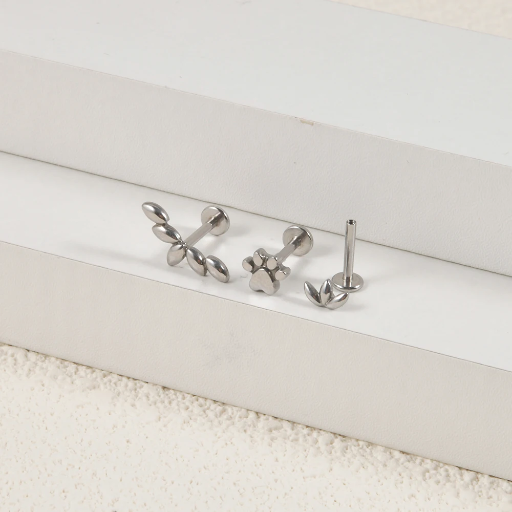 1pcs Surgical Steel Internal Thread Labret Lip Ring Drips Paw Ear Studs Tragus Cartilage Helix Lobe Earrings Piercing Jewelry