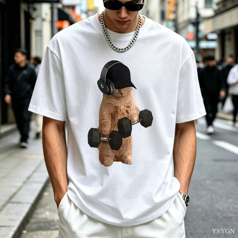 Funny Gym Cat Meme Printed Tshirt Sam Sulek Fitness Pump Cover Memes T-shirts Men Women Casual Funny T Shirt Summer Y2k Clothing