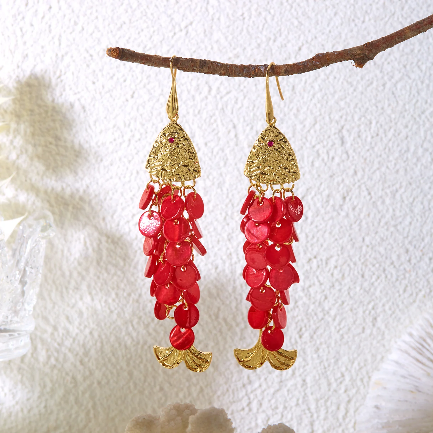 Bohemian Lucky Koi Fish Tassel Dangle Earrings For Women Cute Red Blue Colorful Fish Scales Drop Earring Summer Beach Jewelry