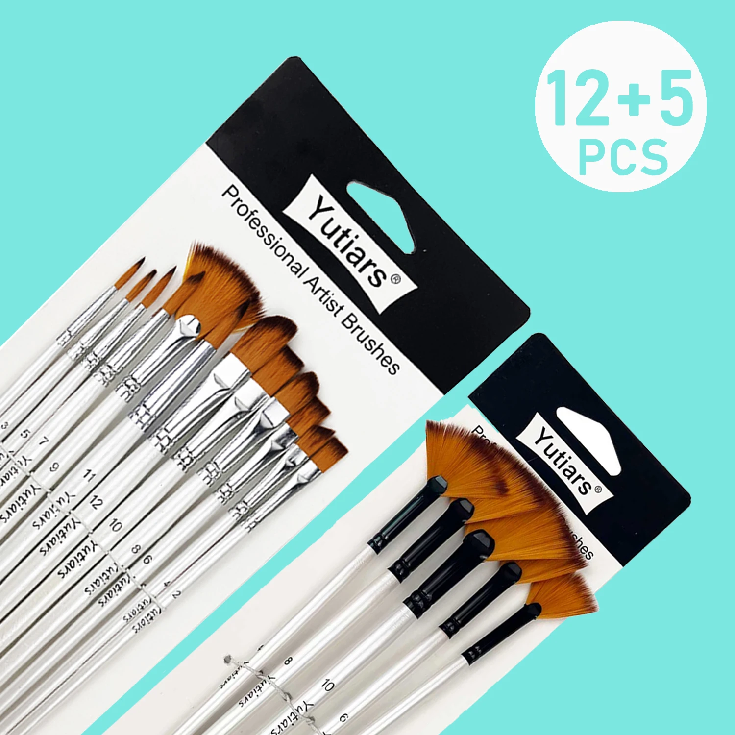 

12+5 Pieces Paint Brush Set, Nylon Bristles with Round, Suitable for Artists and Beginners for Acrylic Painting, Oil, Watercolor